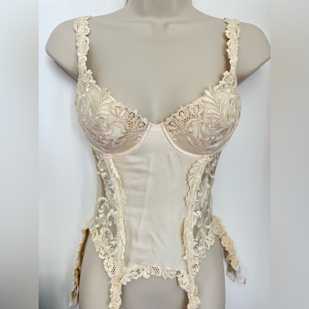 La Perla Gold label Elegant Ivory Cream Lace Bustier with garters #032 - Picture 4 of 10